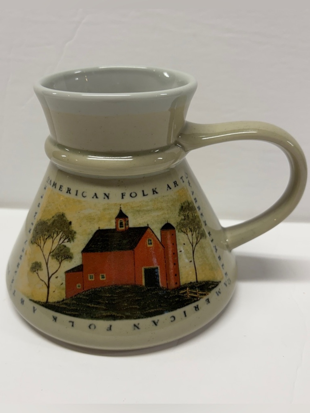 Otagiri Japan Warren Kimble American Folk Art Wide Base Coffee Mug Red Barn Farm